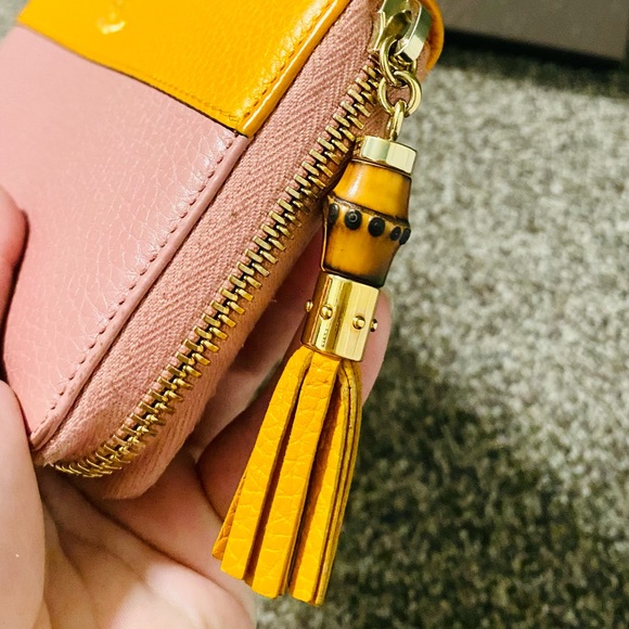 EUC GUCCI LE Japan Exclusive Two Tone Pink & Orange Leather Bamboo Long Wallet - Picture 10 of 16